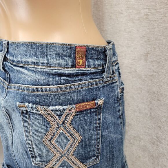 7FAM 7 For All Mankind Y2K Denim Blue Jean Mini Skirt Raw Distressed Hem - Picture 8 of 13
